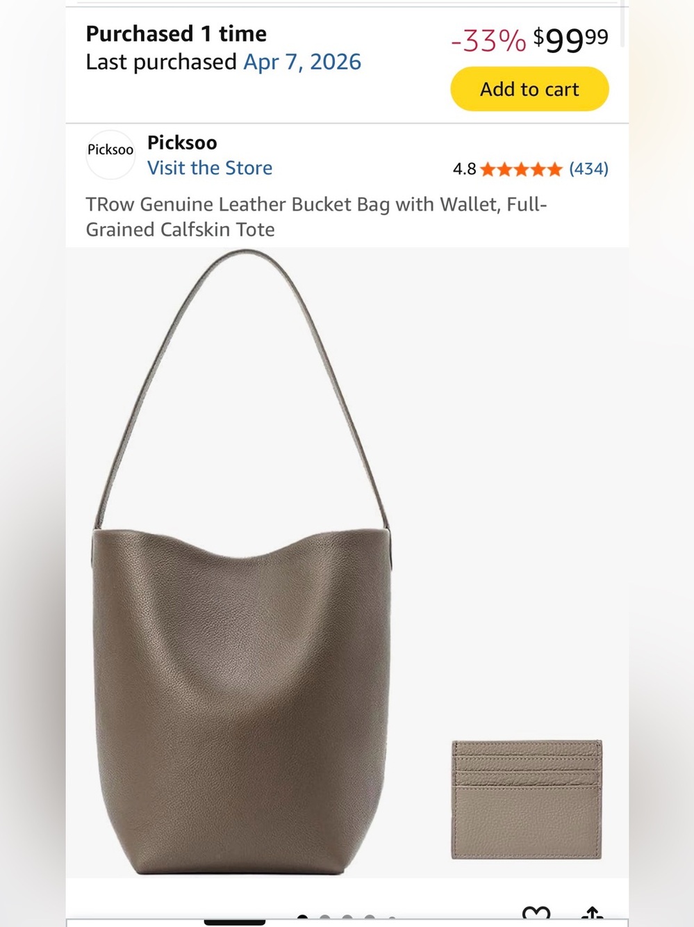 Genuine Leather Bucket Bag in Taupe